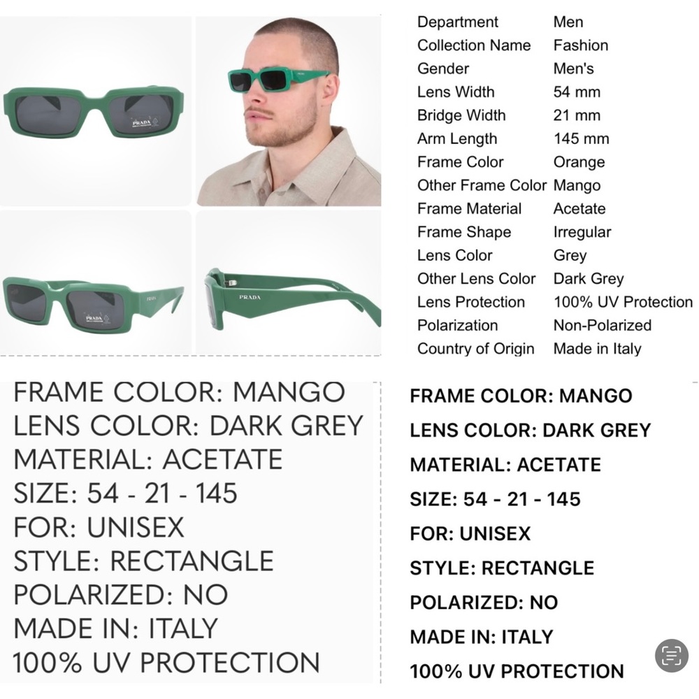 PRADA UNISEX GREEN SUNGLASSES AS SEEN ON CELEBS LIKE MONICA DENISE - Picture 11 of 16